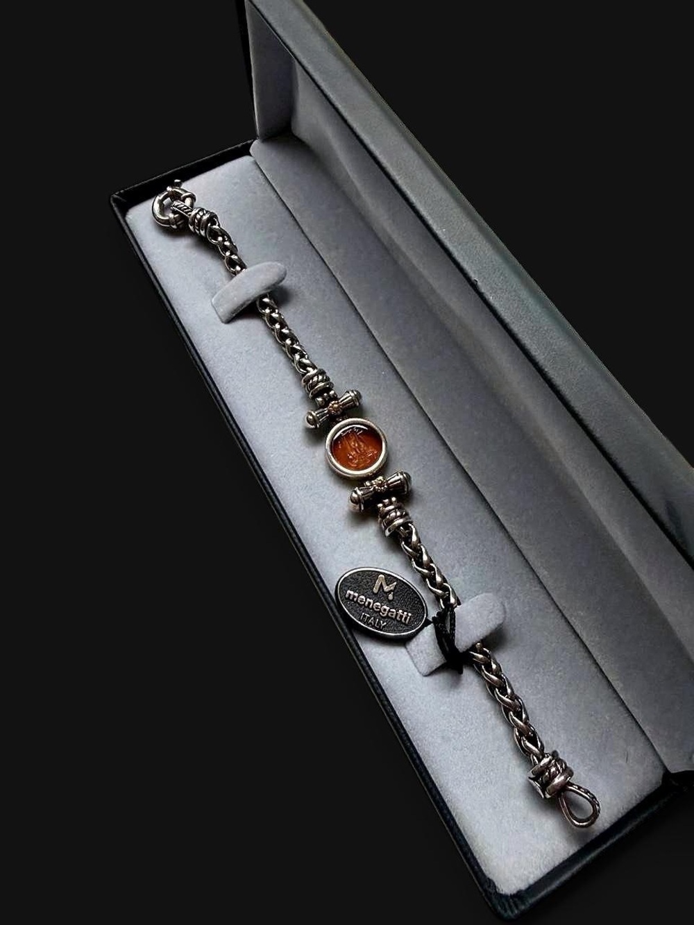 Flli Menegatti 18K Gold 925 Sterling Silver Venetian Glass Intaglio Bracelet